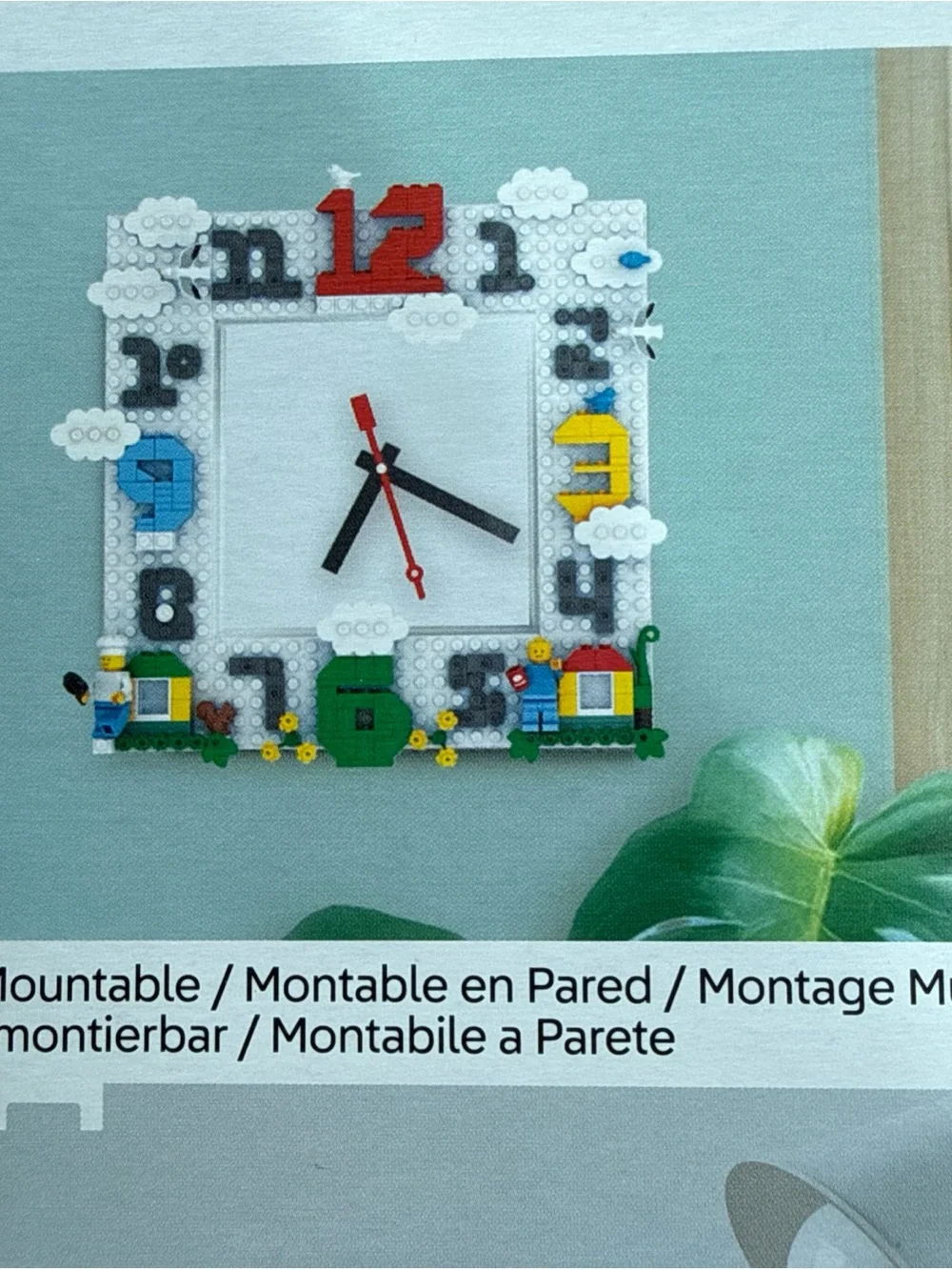Modern Lego White Wall Clock with Red Accent Hands